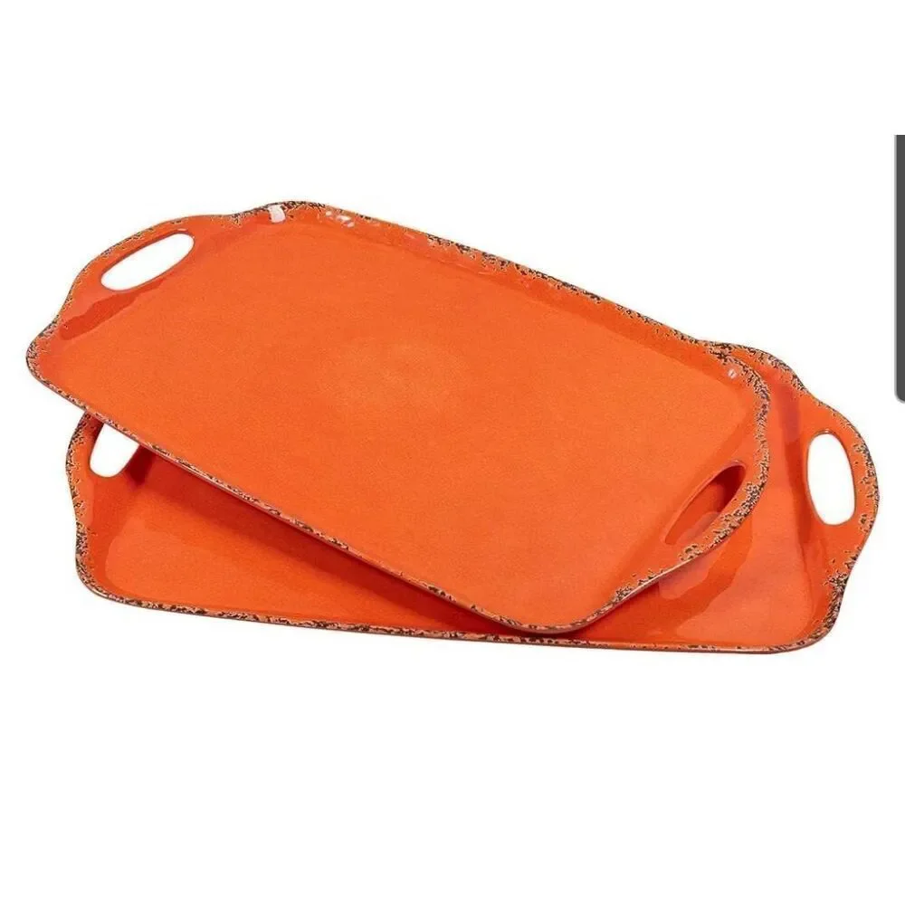 Serving trays/platters set of 2 Orange Melamine 19 x 12 by Zarocrus